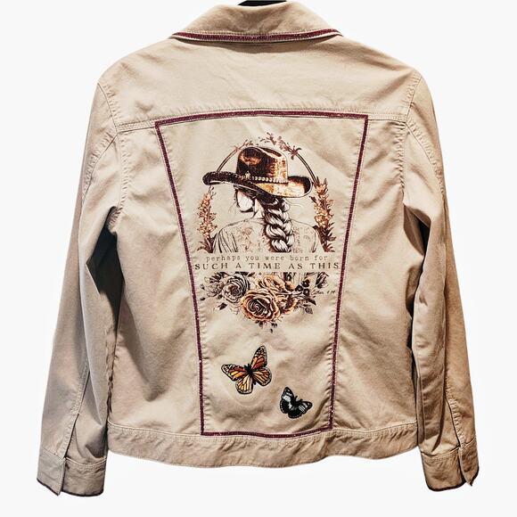 Perhaps You Were Born for Such A Time As This Upcycled Chicos Jacket, Size 8 - Picture 1 of 9